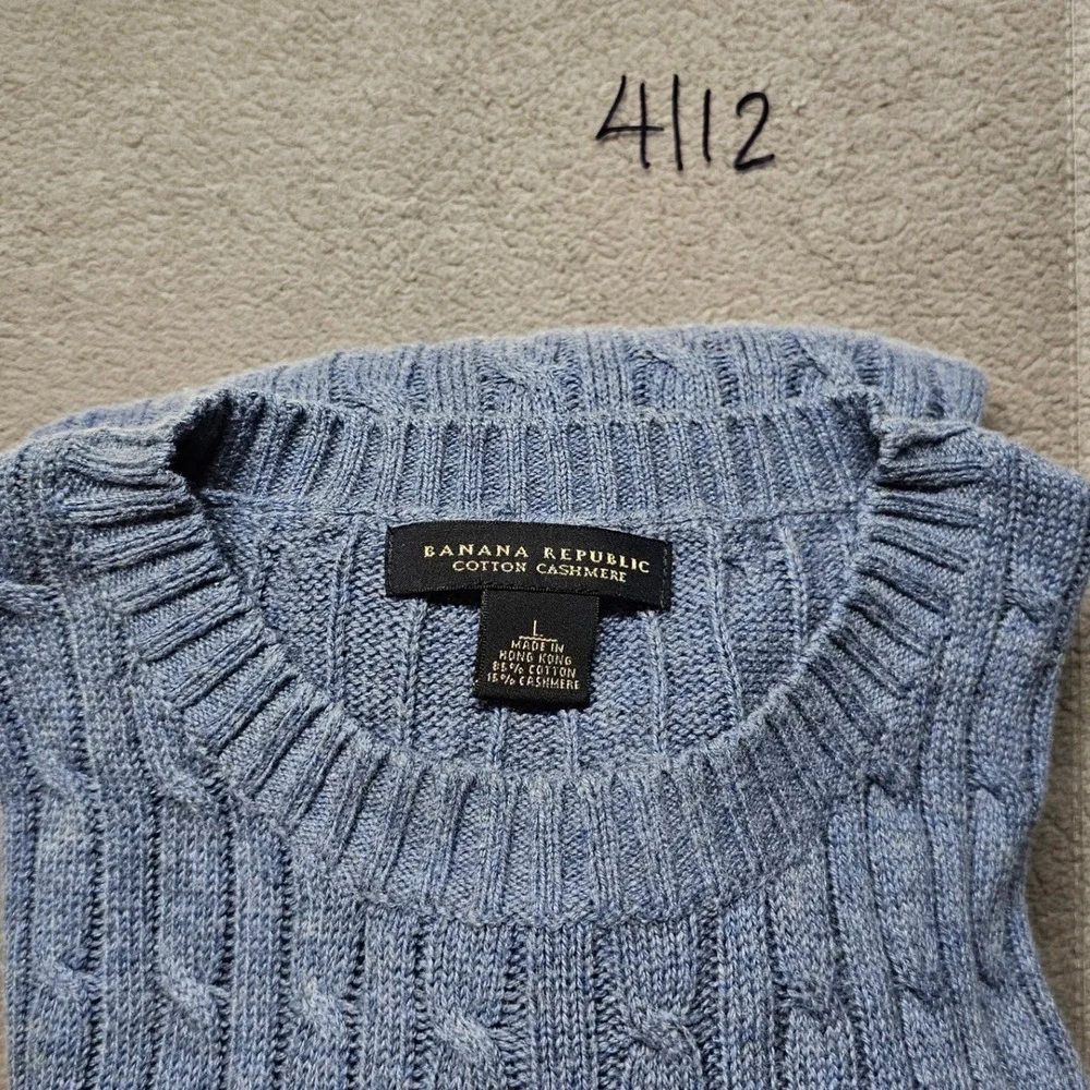 Banana Republic Mens Large Blue Cotton Cashmere Cable Knit Crew Neck Sweater